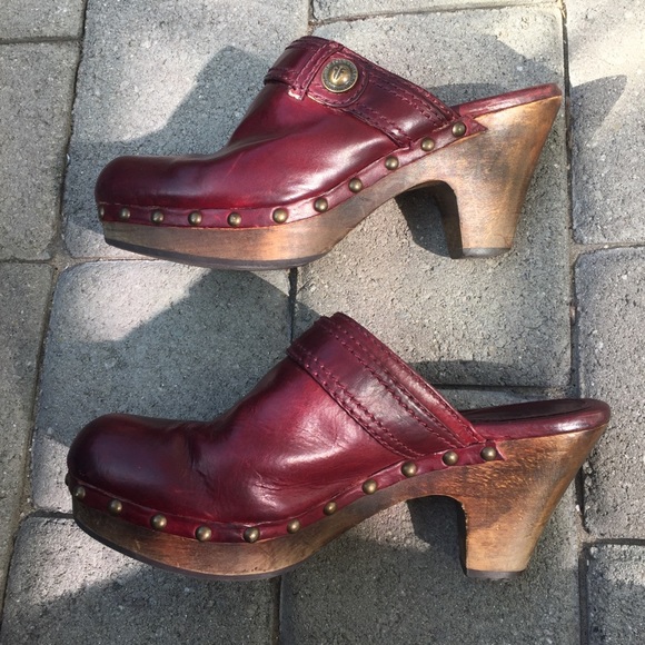 Frye Audra Button Heel Mule Clog Oxblood Red Wine - Picture 3 of 8